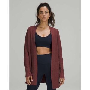 Lululemon Cashlu Sweater Wrap Cardigan Heathered Mulled Wine Size M/L Pockets